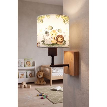 Brilagi - Applique da parete per bambini BOBO WOOD 1xE27/25W/230V rovere/nera/bianca/verde/giungla