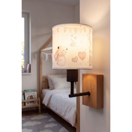 Brilagi - Lampada da parete per bambini BOBO WOOD 1xE27/25W/230V rovere/nero/crema/coniglietti