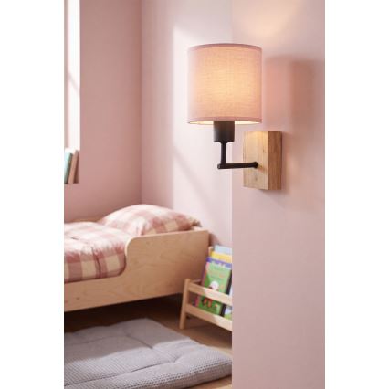 Brilagi - Lampada da parete per bambini BOBO WOOD 1xE27/25W/230V rovere/nero/rosa