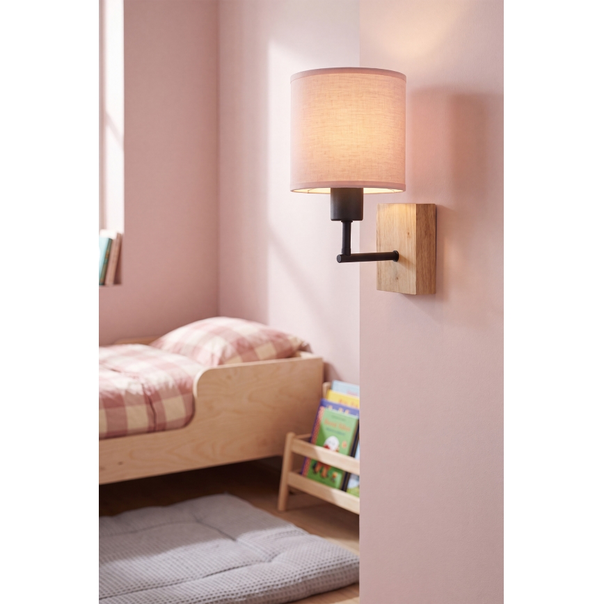 Brilagi - Lampada da parete per bambini BOBO WOOD 1xE27/25W/230V rovere/nero/rosa