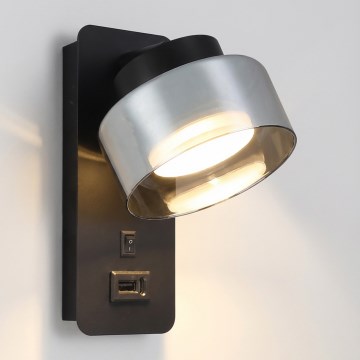 Brilagi - Lampada da parete con porta USB AURA LUX 1xGX53/30W/230V nero/fumé