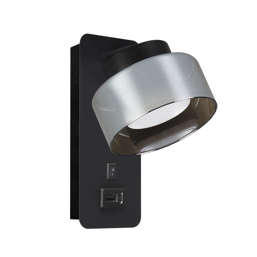Brilagi - Lampada da parete con porta USB AURA LUX 1xGX53/30W/230V nero/fumé