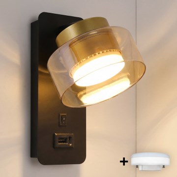 Brilagi - Lampada da parete dimmerabile LED RGB+CCT con porta USB AURA LUX 1xGX53/14W/230V 2700-6500K Wi-Fi Tuya nero/oro