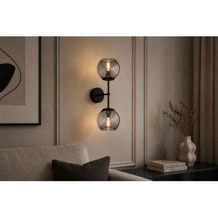 Brilagi - Lampada da parete DIOR 2xE27/60W/230V nero/grigio fumé