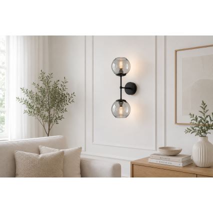 Brilagi - Lampada da parete DIOR 2xE27/60W/230V nero/grigio fumé