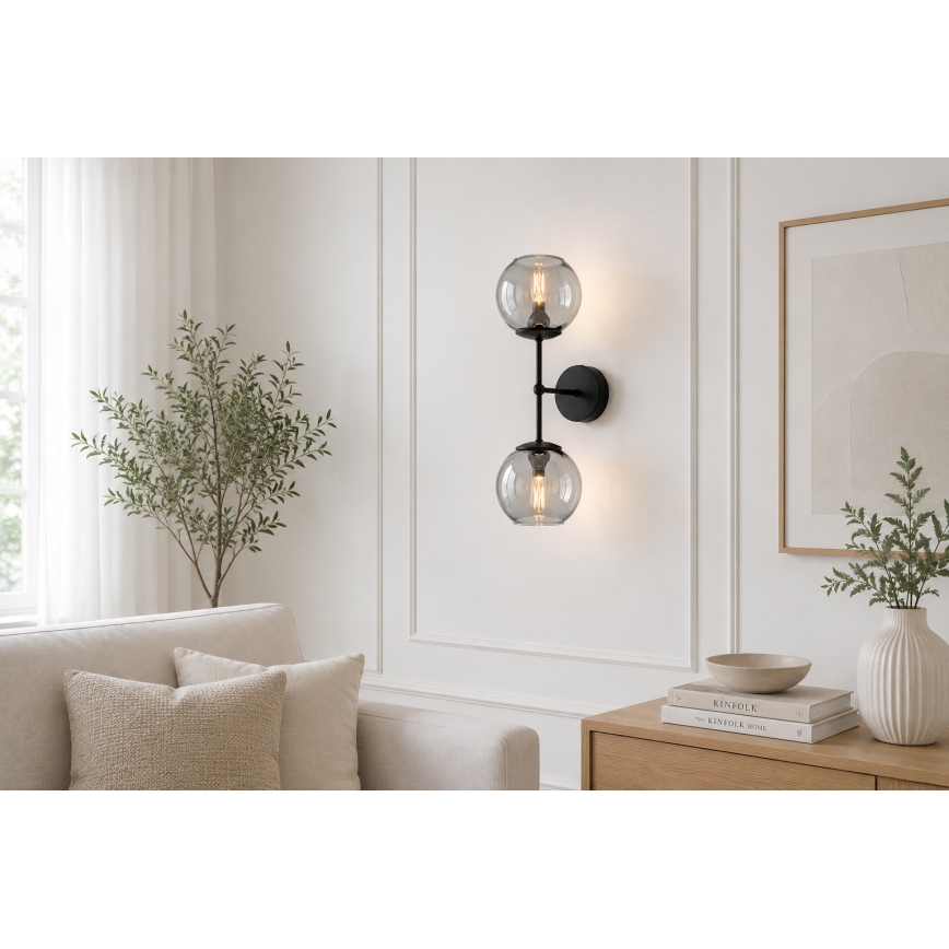 Brilagi - Lampada da parete DIOR 2xE27/60W/230V nero/grigio fumé