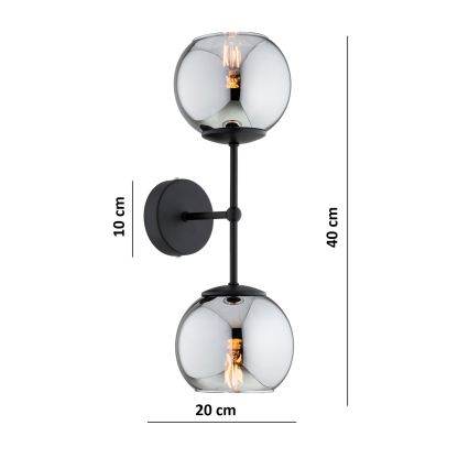 Brilagi - Lampada da parete DIOR 2xE27/60W/230V nero/grigio fumé