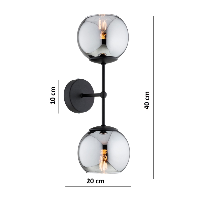 Brilagi - Lampada da parete DIOR 2xE27/60W/230V nero/grigio fumé