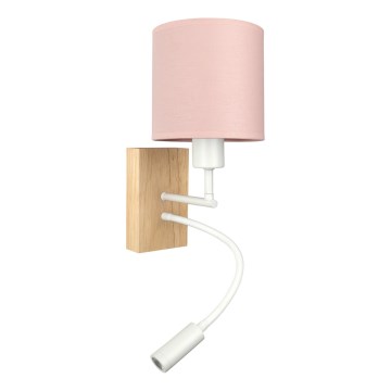 Brilagi - Lampada da parete flessibile a LED BOBO WOOD 1xE27/25W/230V + LED/3W rovere/bianco/rosa