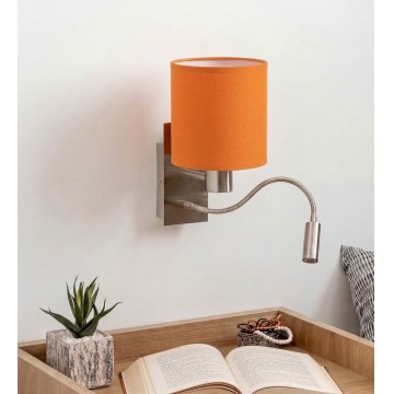 Brilagi - Lampada da parete flessibile a LED NUBILA 1xE27/25W/230V + LED/3W cromo opaco/arancione