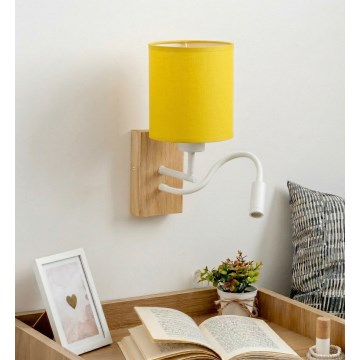 Brilagi - Lampada da parete flessibile a LED NUBILA WOOD 1xE27/25W/230V + LED/3W rovere/bianco/giallo