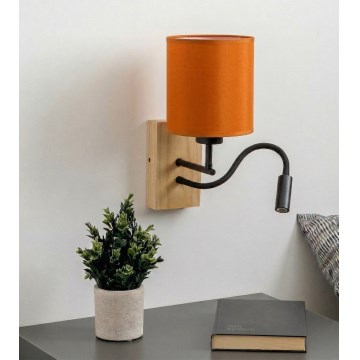 Brilagi - Lampada da parete flessibile a LED NUBILA WOOD 1xE27/25W/230V + LED/3W rovere/nero/arancione
