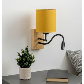 Brilagi - Lampada da parete flessibile a LED NUBILA WOOD 1xE27/25W/230V + LED/3W rovere/nero/giallo