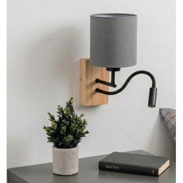 Brilagi - lampada da parete flessibile a LED NUBILA WOOD 1xE27/25W/230V + LED/3W rovere/nero/grigio chiaro