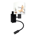 Brilagi - Lampada da parete flessibile a LED per bambini BOBO 1xE27/25W/230V + LED/3W nera/bianca/con soggetti a tema animale