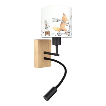 Brilagi - Lampada da parete flessibile a LED per bambini BOBO WOOD 1xE27/25W/230V + LED/3W rovere/nero/bianco/animaletti