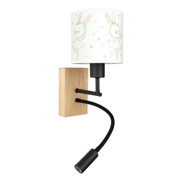 Brilagi - Lampada da parete flessibile a LED per bambini BOBO WOOD 1xE27/25W/230V + LED/3W rovere/nero/bianco/coniglietti