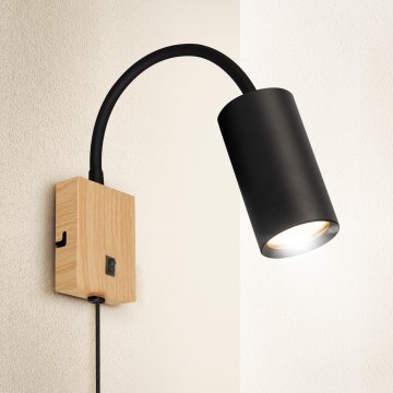 Brilagi - Lampada da parete flessibile con interruttore SELE 1xGU10/30W/230V nero/finitura rovere