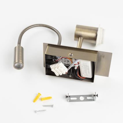 Brilagi - Lampada da parete LED flessibile NUBILA 1xE27/25W/230V + LED/3W ottone/arancione