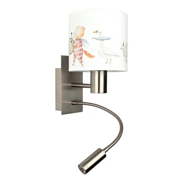 Brilagi - Lampada da parete flessibile LED per bambini BOBO 1xE27/25W/230V + LED/3W cromo opaco/bianco/a tema animali