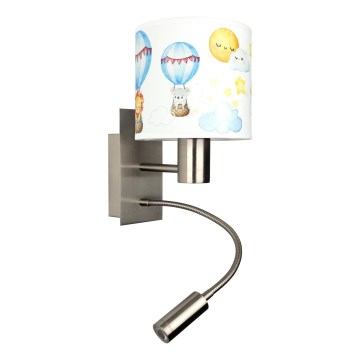 Brilagi - Lampada da parete flessibile LED per bambini BOBO 1xE27/25W/230V + LED/3W cromo opaco/bianco/animaletti