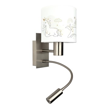 Brilagi - Lampada da parete flessibile LED per bambini BOBO 1xE27/25W/230V + LED/3W cromo opaco/bianco/unicorni