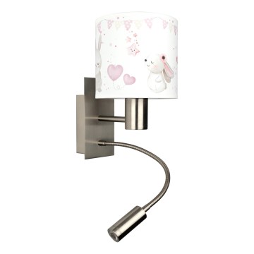 Brilagi - Lampada da parete flessibile LED per bambini BOBO 1xE27/25W/230V + LED/3W, cromo opaco/crema/coniglietti