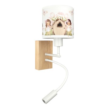 Brilagi - Lampada da parete flessibile LED per bambini BOBO WOOD 1xE27/25W/230V + LED/3W rovere/bianco/rosa/fate