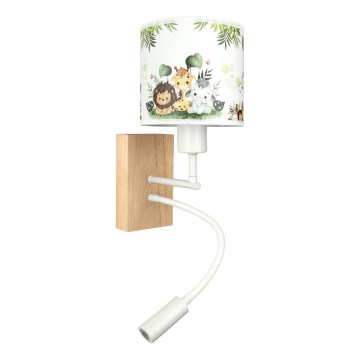 Brilagi - Lampada da parete flessibile LED per bambini BOBO WOOD 1xE27/25W/230V + LED/3W rovere/bianco/verde/giungla
