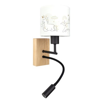 Brilagi - Lampada da parete flessibile LED per bambini BOBO WOOD 1xE27/25W/230V + LED/3W rovere/nera/bianca/unicorni