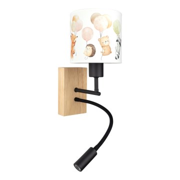 Brilagi - Lampada da parete flessibile LED per bambini BOBO WOOD 1xE27/25W/230V + LED/3W rovere/nero/bianco/animali