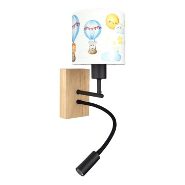 Brilagi - Lampada da parete flessibile LED per bambini BOBO WOOD 1xE27/25W/230V + LED/3W rovere/nero/bianco/con animaletti