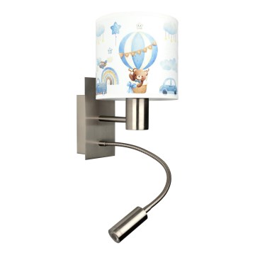 Brilagi - Lampada da parete flessibile per bambini a LED BOBO 1xE27/25W/230V + LED/3W cromo opaco/bianco/blu/con orsetti