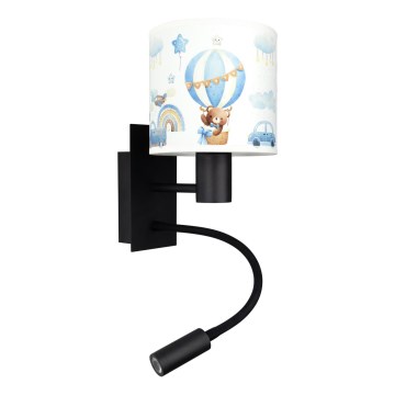 Brilagi - Lampada da parete flessibile per bambini LED BOBO 1xE27/25W/230V + LED/3W nero/bianco/blu/orsetti