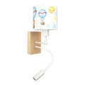 Brilagi - Lampada da parete flessibile per bambini LED BOBO WOOD 1xE27/25W/230V + LED/3W rovere/bianco/a tema animali