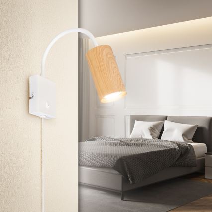 Brilagi - Applique da parete flessibile con interruttore SELE 1xGU10/30W/230V bianco/effetto rovere