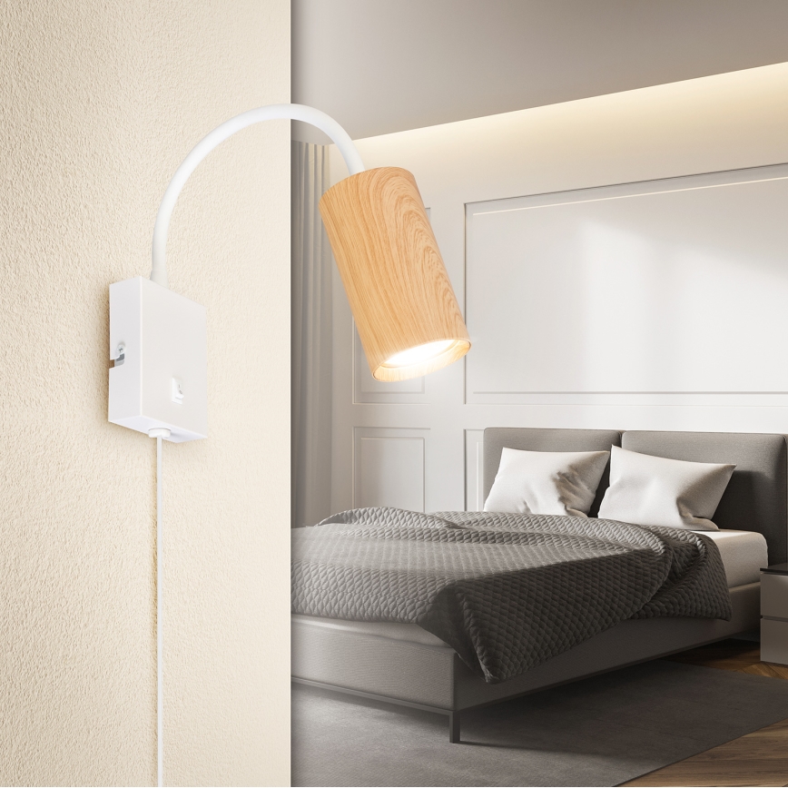 Brilagi - Applique da parete flessibile con interruttore SELE 1xGU10/30W/230V bianco/effetto rovere