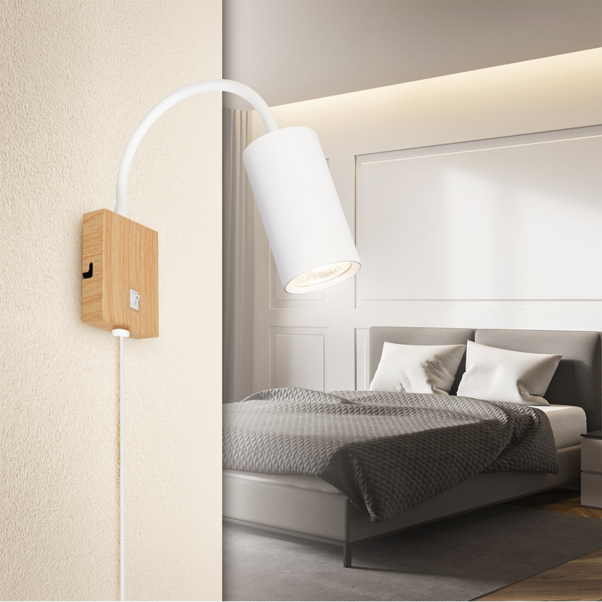 Brilagi - Lampada da parete flessibile con interruttore SELE 1xGU10/30W/230V bianco/decor rovere