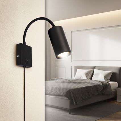 Brilagi - Lampada da parete flessibile con interruttore SELE 1xGU10/30W/230V nera