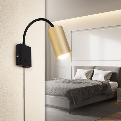 Brilagi - Lampada da parete flessibile con interruttore SELE 1xGU10/30W/230V nero/oro