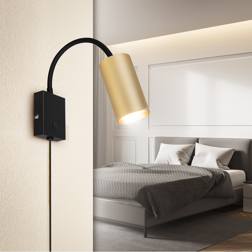 Brilagi - Lampada da parete flessibile con interruttore SELE 1xGU10/30W/230V nero/oro