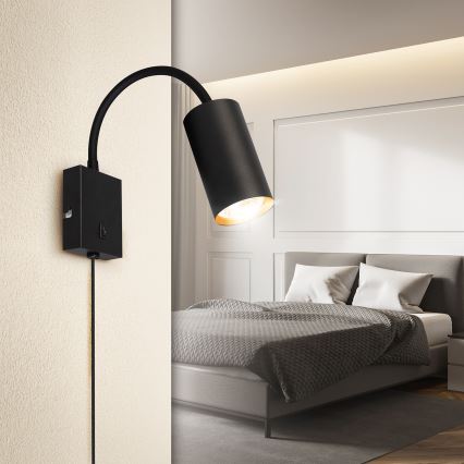 Brilagi - Lampada da parete flessibile con interruttore SELE 1xGU10/30W/230V nero/oro