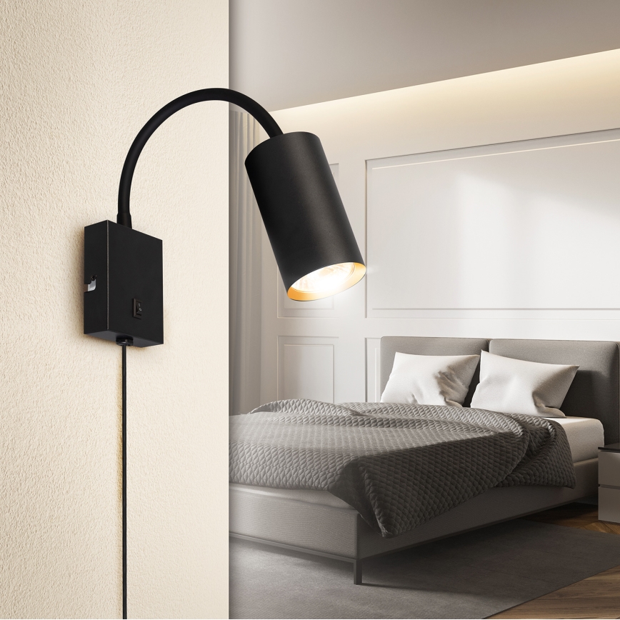 Brilagi - Lampada da parete flessibile con interruttore SELE 1xGU10/30W/230V nero/oro
