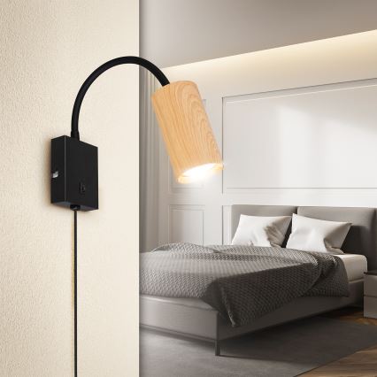 Brilagi - Lampada da parete flessibile SELE con interruttore, 1xGU10/30W/230V, nero/effetto rovere
