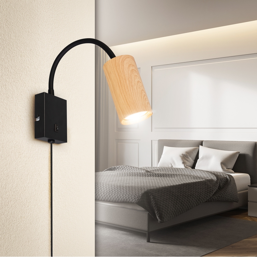 Brilagi - Lampada da parete flessibile SELE con interruttore, 1xGU10/30W/230V, nero/effetto rovere