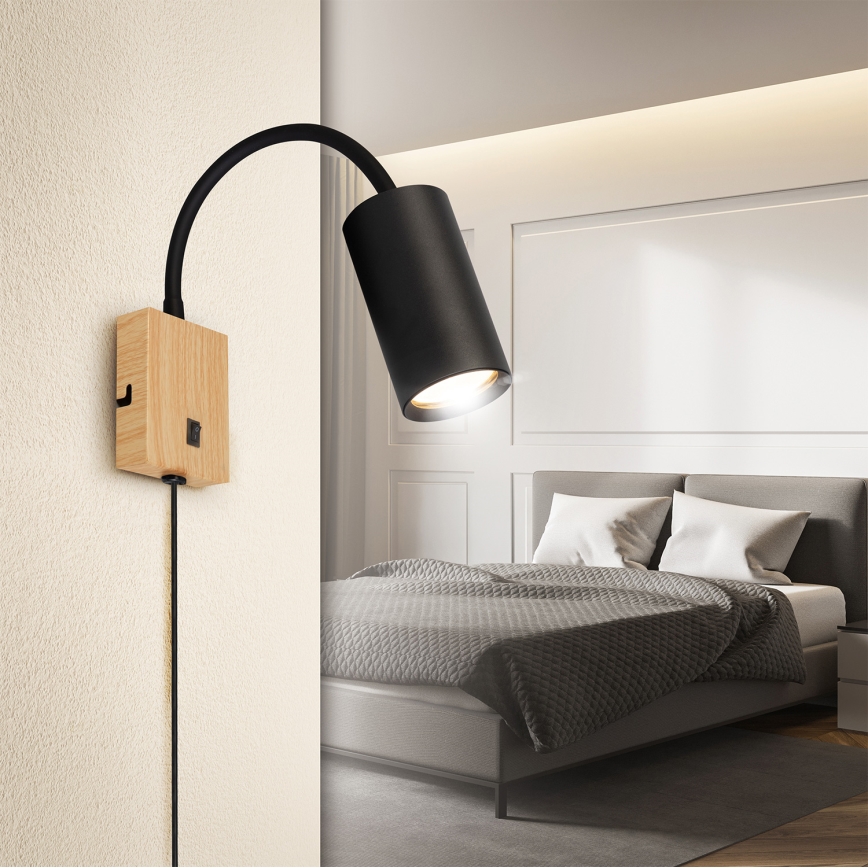 Brilagi - Lampada da parete flessibile con interruttore SELE 1xGU10/30W/230V nero/finitura rovere