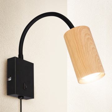 Brilagi - Lampada da parete flessibile SELE con interruttore, 1xGU10/30W/230V, nero/effetto rovere