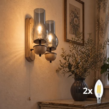 BRILAGI - Lampada da parete LED COTTAGE 2xE14/40W/230V rovere/grigio fumo
