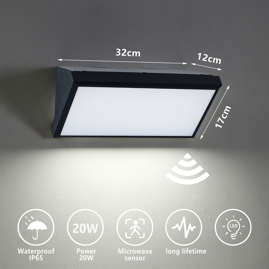 Brilagi - Lampada da parete LED da esterno con sensore TRIANGLE LED/20W/230V nero IP65