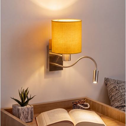 Brilagi - Lampada da parete LED flessibile NUBILA 1xE27/25W/230V + LED/3W cromo opaco/giallo